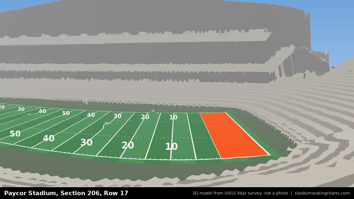 View from Paycor Stadium Section 206, Row 17, looking toward the field