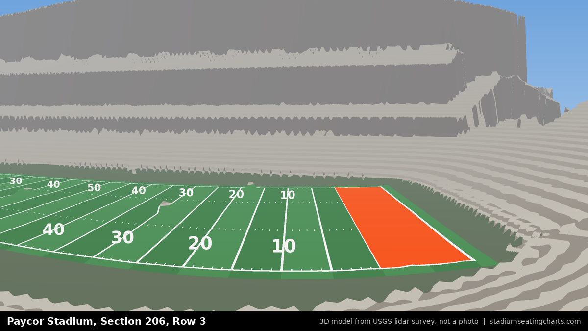 View from Paycor Stadium Section 206, Row 3, looking toward the field