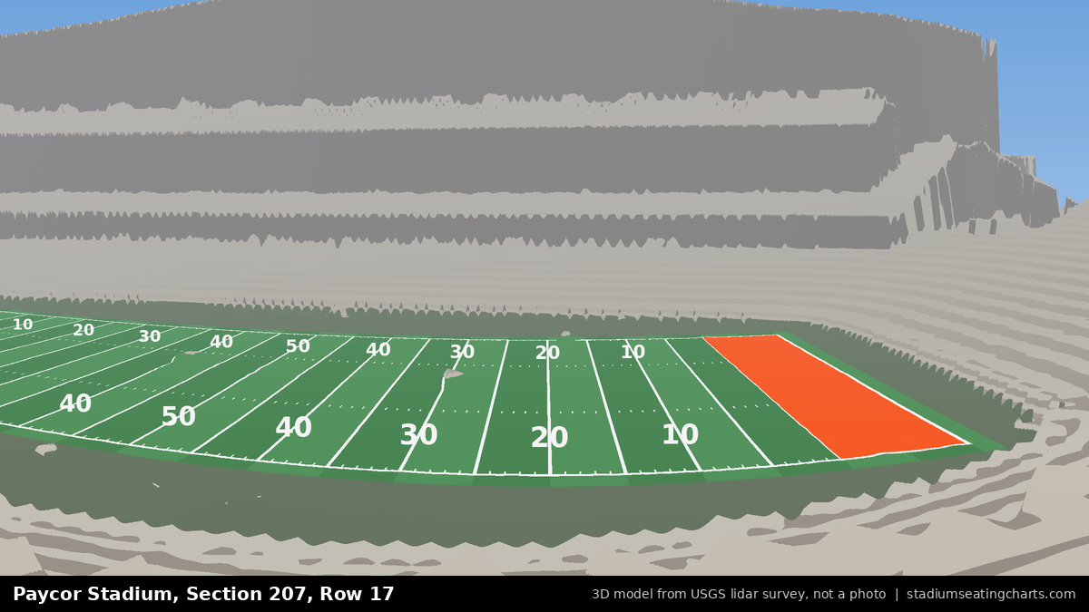 View from Paycor Stadium Section 207, Row 17, looking toward the field