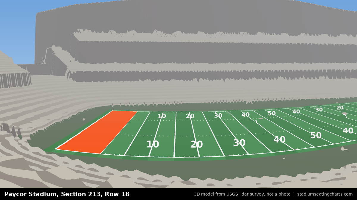 View from Paycor Stadium Section 213, Row 18, looking toward the field