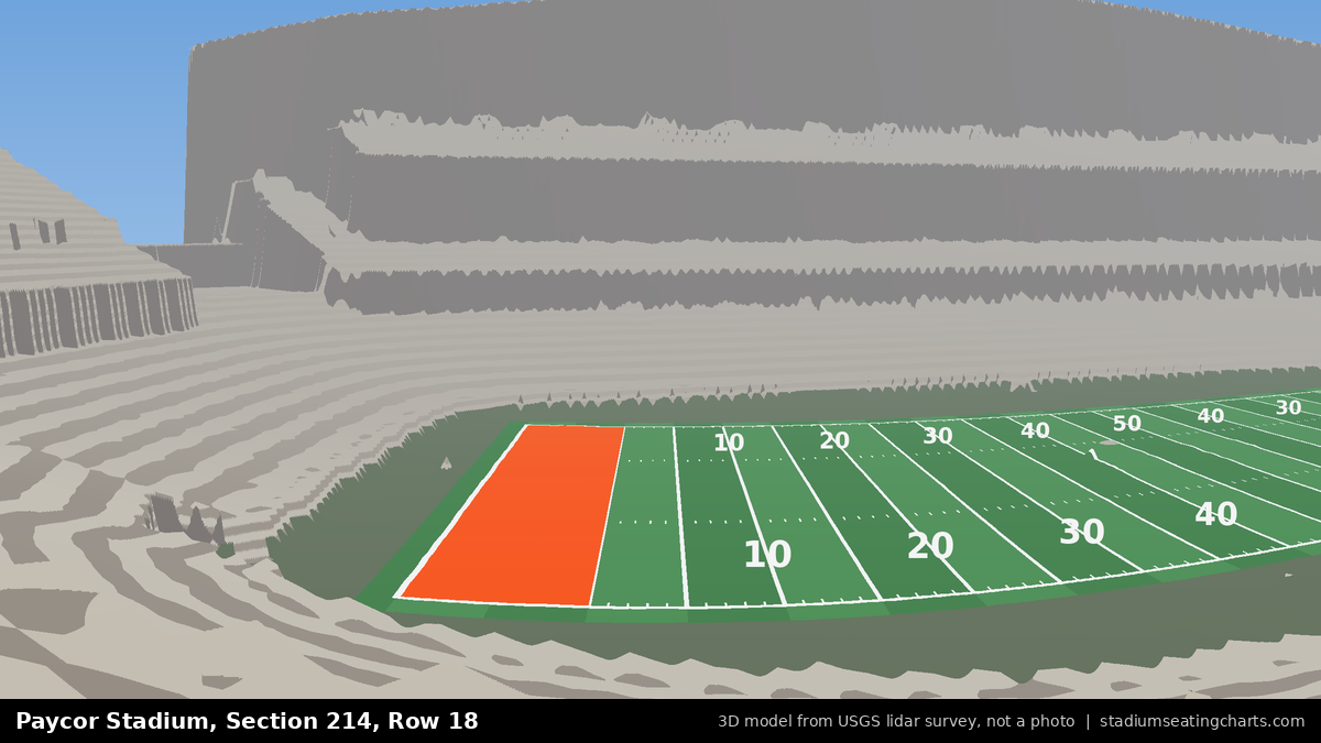 View from Paycor Stadium Section 214, Row 18, looking toward the field
