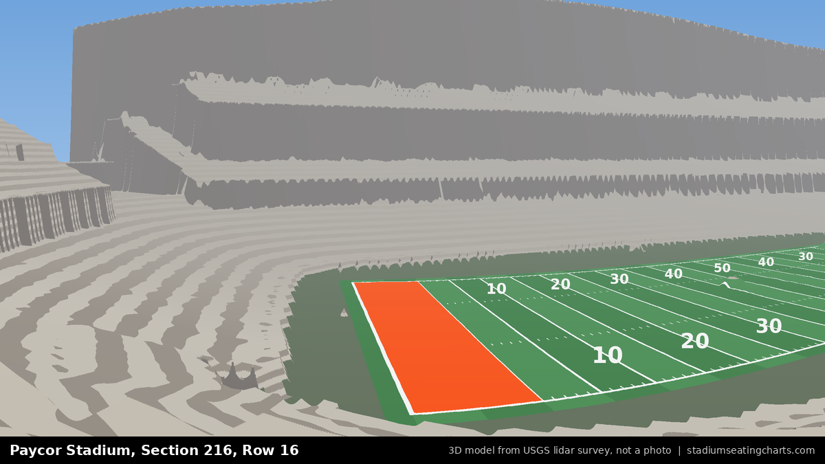 View from Paycor Stadium Section 216, Row 16, looking toward the field