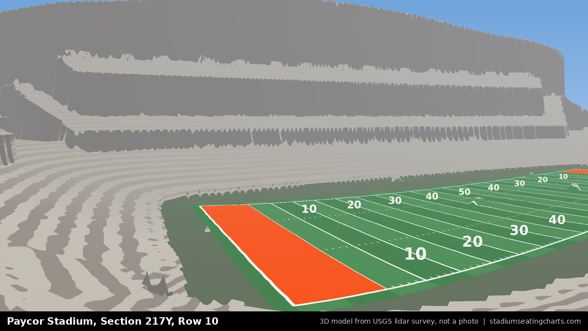 View from Paycor Stadium Section 217Y, Row 10, looking toward the field