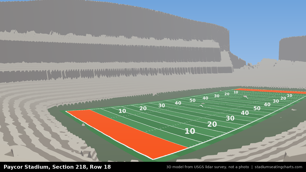 View from Paycor Stadium Section 218, Row 18, looking toward the field