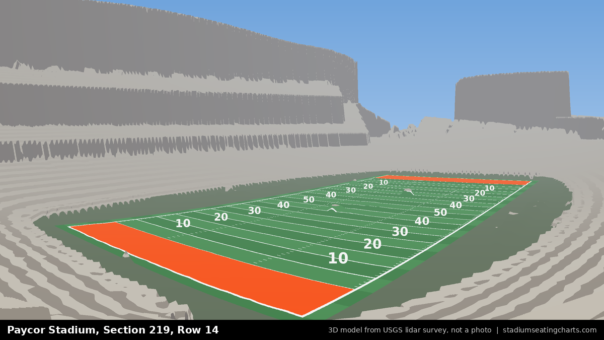 View from Paycor Stadium Section 219, Row 14, looking toward the field
