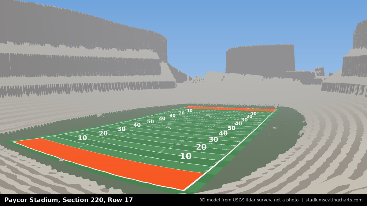 View from Paycor Stadium Section 220, Row 17, looking toward the field