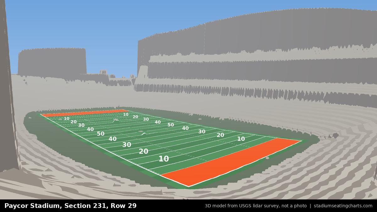 View from Paycor Stadium Section 231, Row 29, looking toward the field