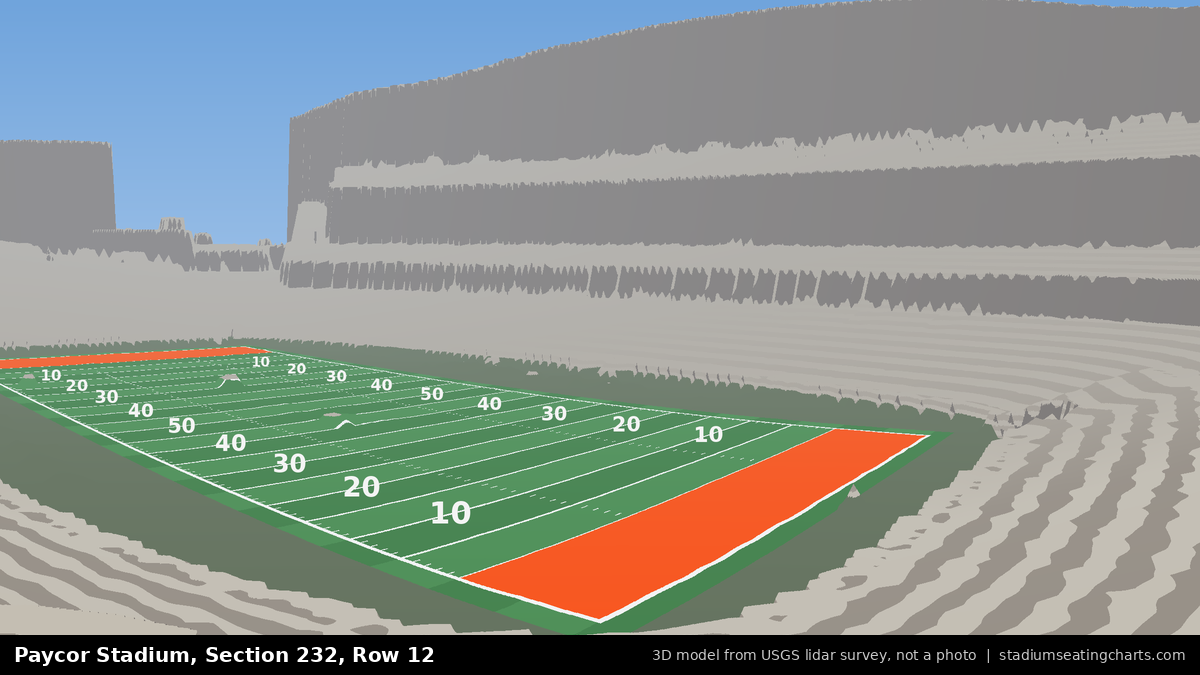 View from Paycor Stadium Section 232, Row 12, looking toward the field