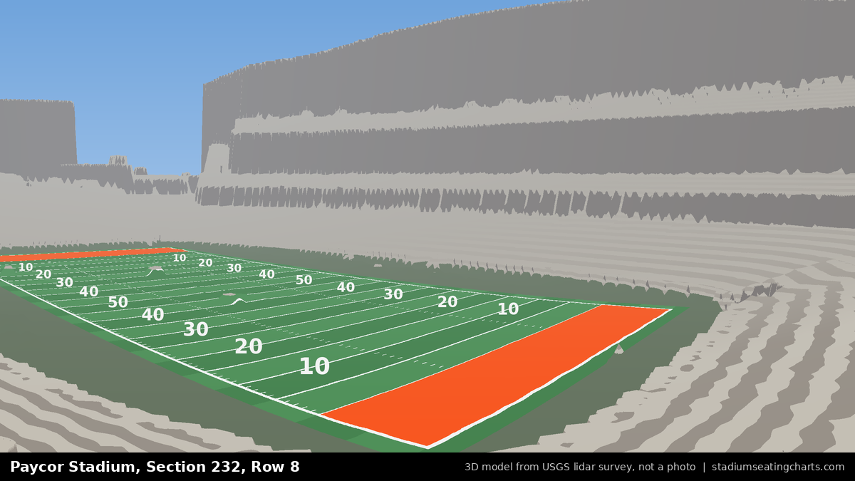 View from Paycor Stadium Section 232, Row 8, looking toward the field