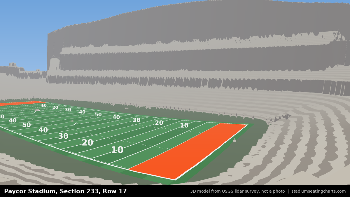 View from Paycor Stadium Section 233, Row 17, looking toward the field