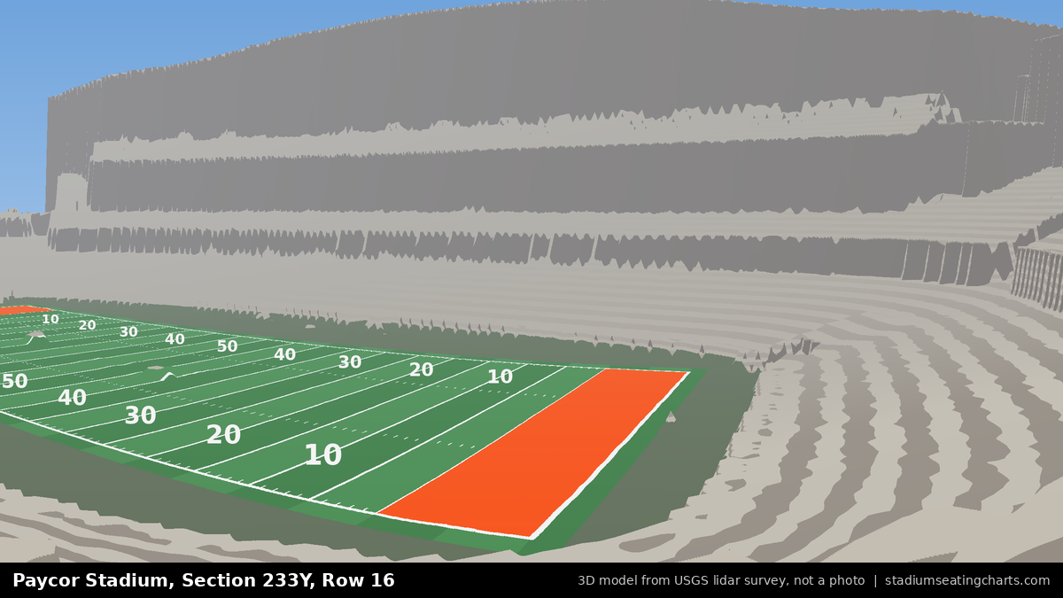 View from Paycor Stadium Section 233Y, Row 16, looking toward the field