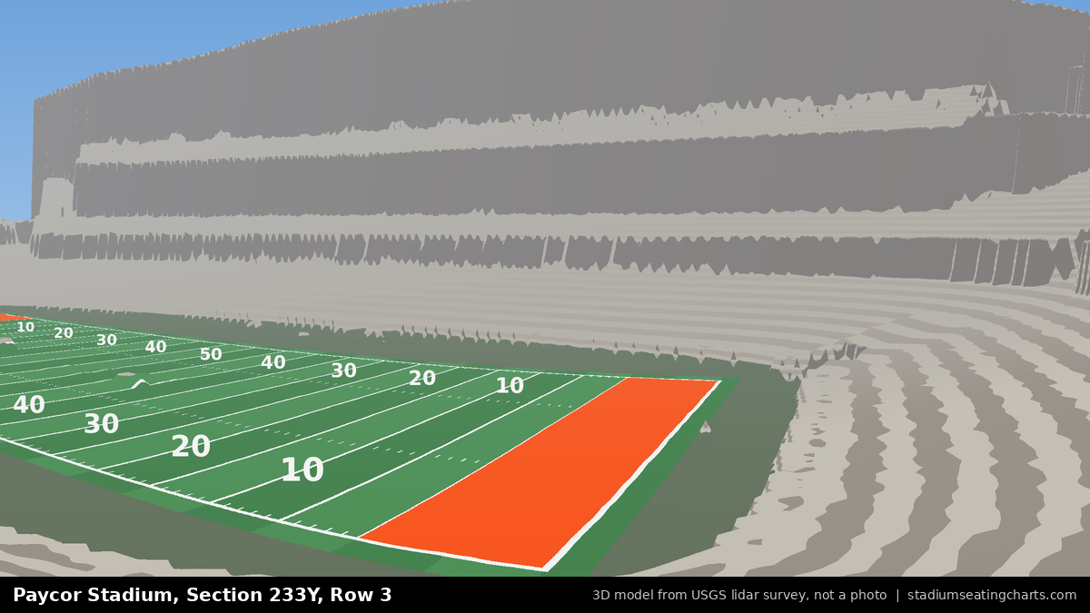 View from Paycor Stadium Section 233Y, Row 3, looking toward the field