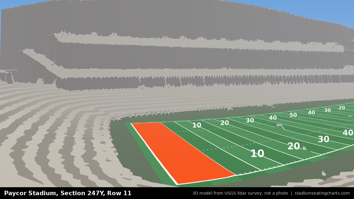 View from Paycor Stadium Section 247Y, Row 11, looking toward the field