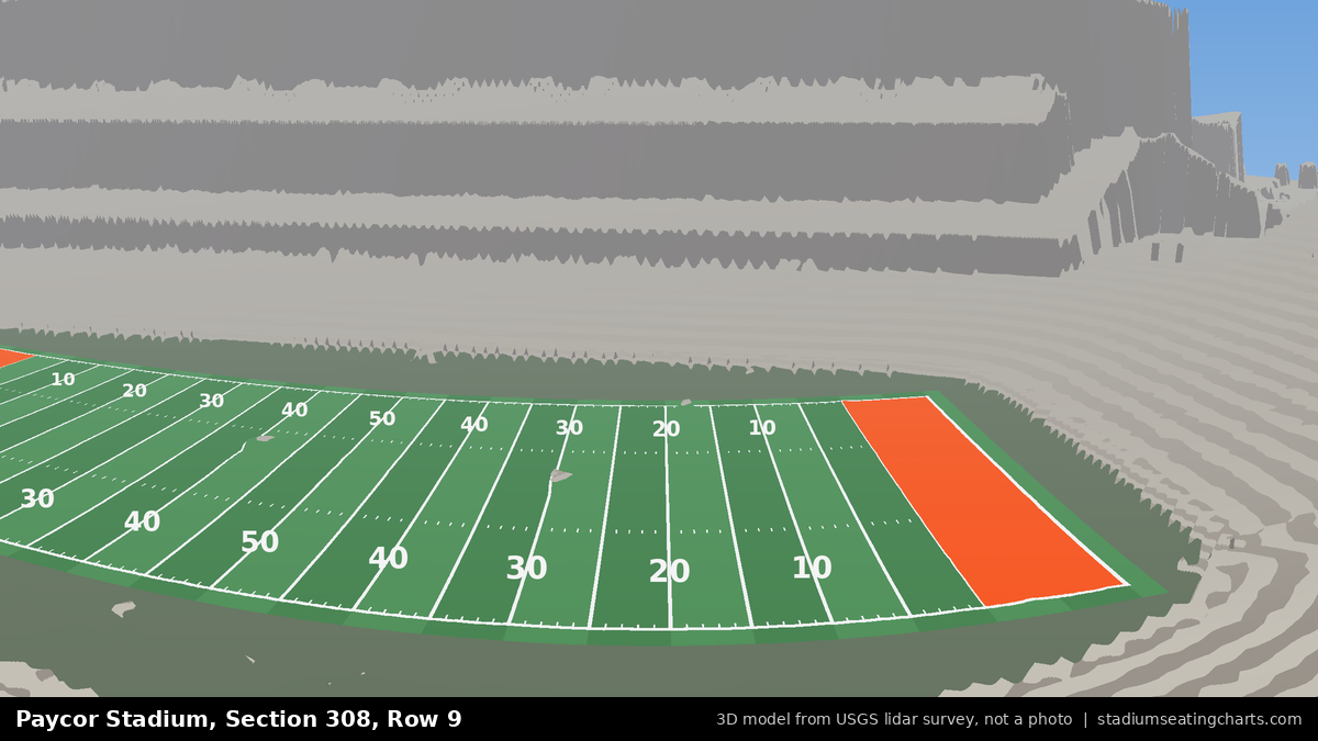 View from Paycor Stadium Section 308, Row 9, looking toward the field