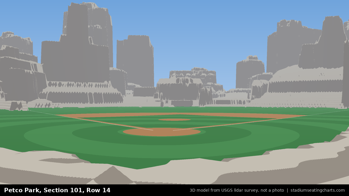 View from Petco Park Section 101, Row 14, looking toward the pitcher's mound