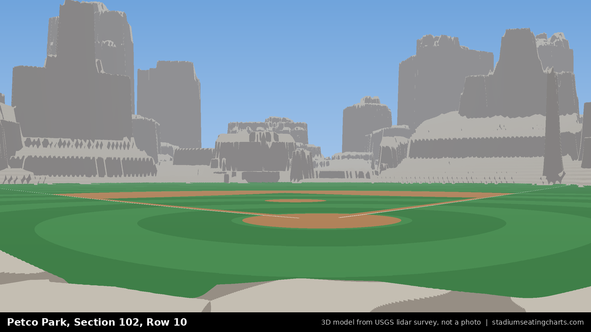 View from Petco Park Section 102, Row 10, looking toward the pitcher's mound
