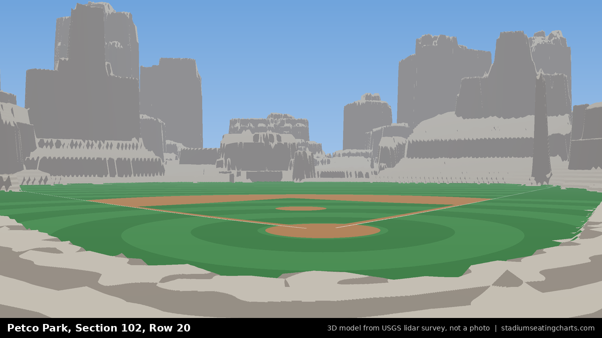 View from Petco Park Section 102, Row 20, looking toward the pitcher's mound