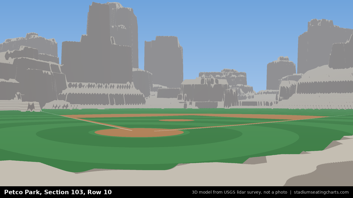 View from Petco Park Section 103, Row 10, looking toward the pitcher's mound