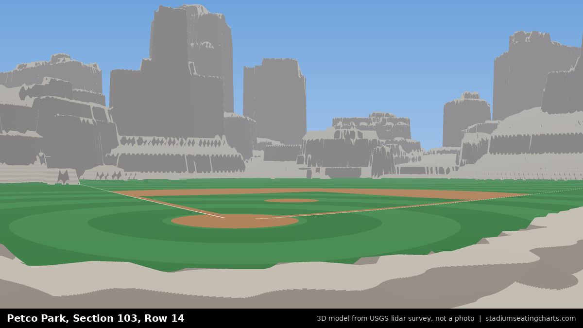 View from Petco Park Section 103, Row 14, looking toward the pitcher's mound