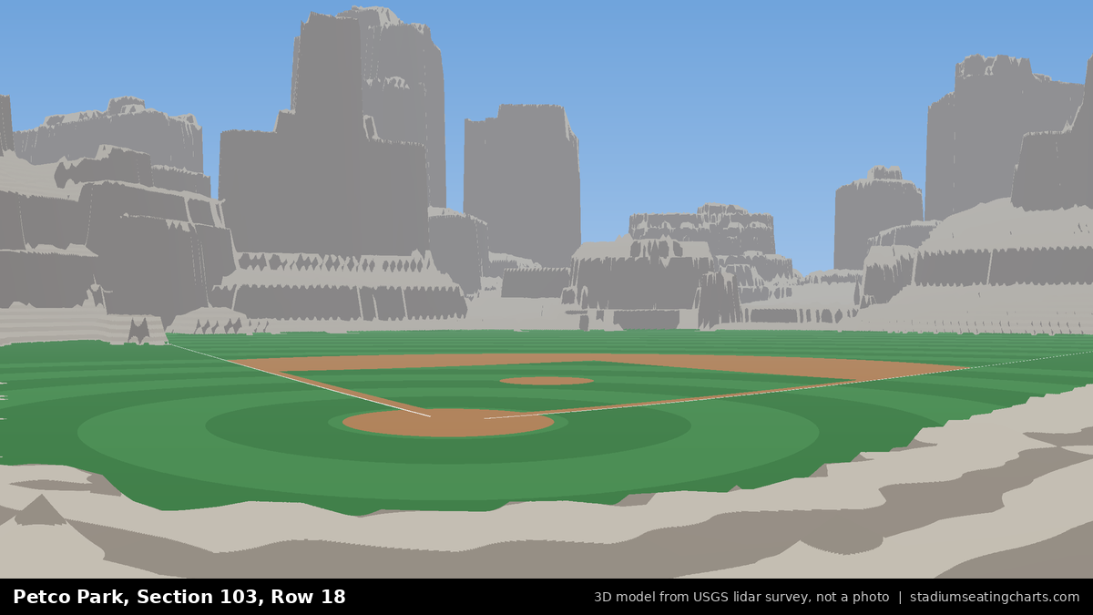 View from Petco Park Section 103, Row 18, looking toward the pitcher's mound
