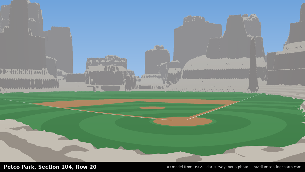 View from Petco Park Section 104, Row 20, looking toward the pitcher's mound