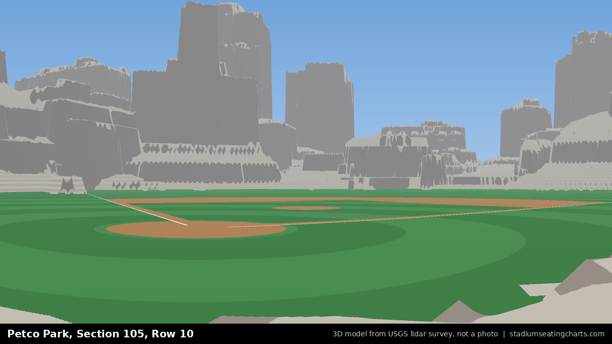 View from Petco Park Section 105, Row 10, looking toward the pitcher's mound