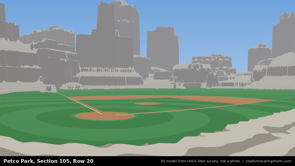 View from Petco Park Section 105, Row 20, looking toward the pitcher's mound
