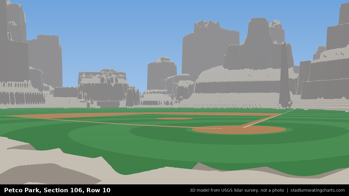 View from Petco Park Section 106, Row 10, looking toward the pitcher's mound