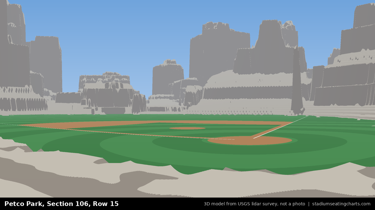 View from Petco Park Section 106, Row 15, looking toward the pitcher's mound