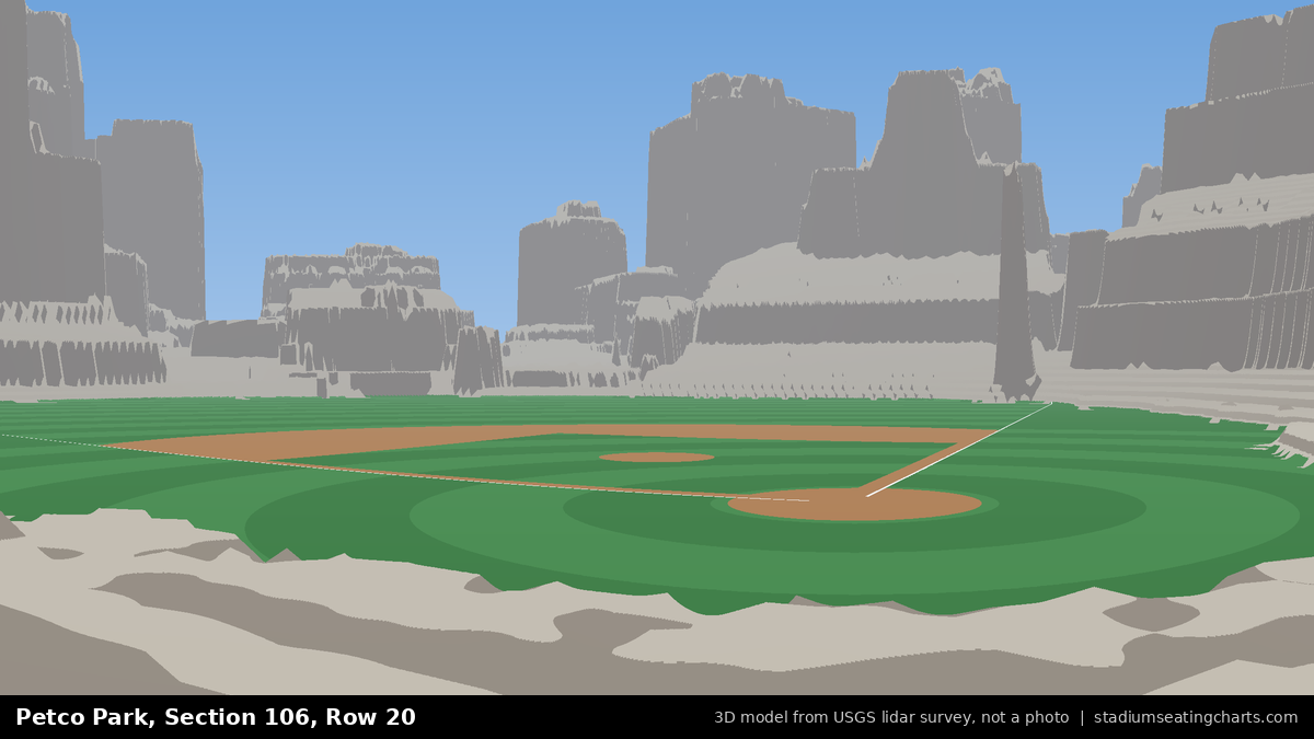 View from Petco Park Section 106, Row 20, looking toward the pitcher's mound