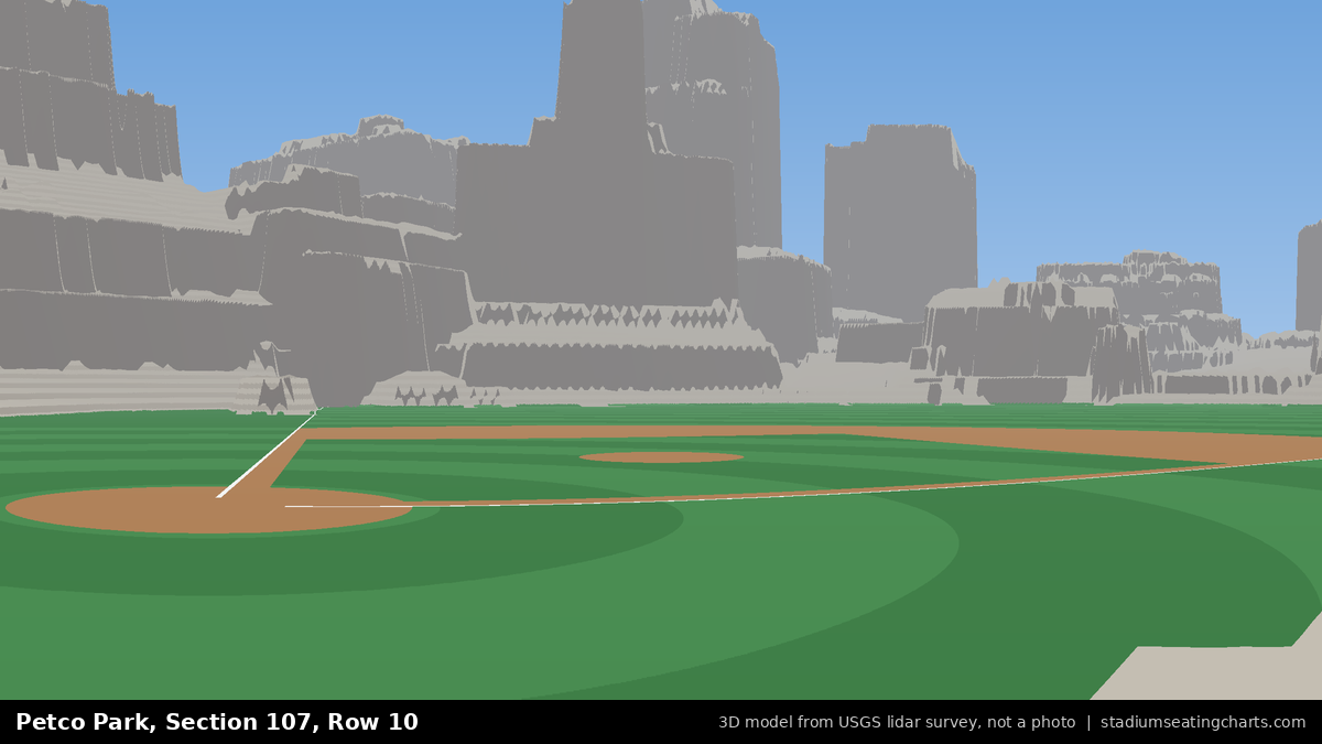 View from Petco Park Section 107, Row 10, looking toward the pitcher's mound
