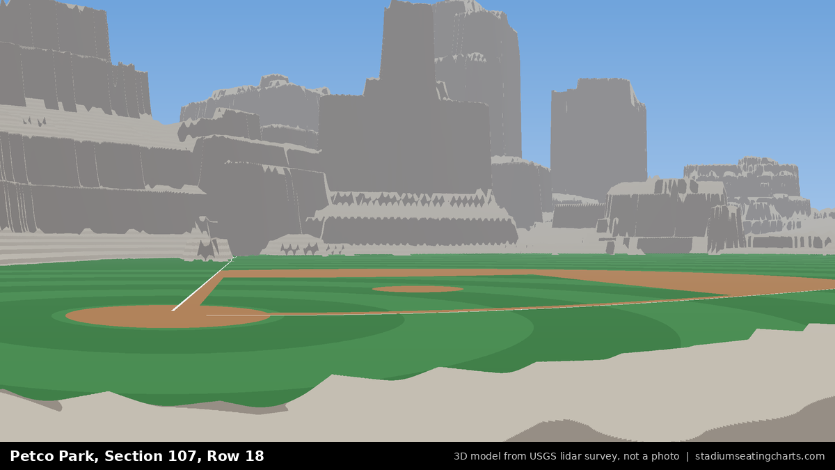View from Petco Park Section 107, Row 18, looking toward the pitcher's mound