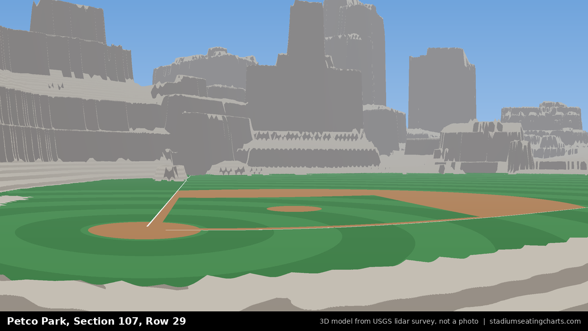 View from Petco Park Section 107, Row 29, looking toward the pitcher's mound