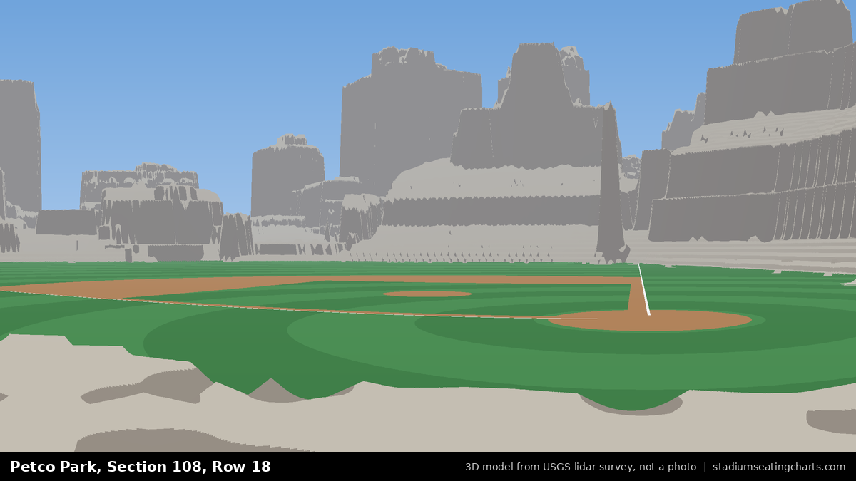 View from Petco Park Section 108, Row 18, looking toward the pitcher's mound