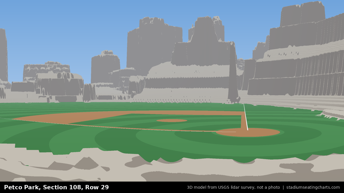 View from Petco Park Section 108, Row 29, looking toward the pitcher's mound