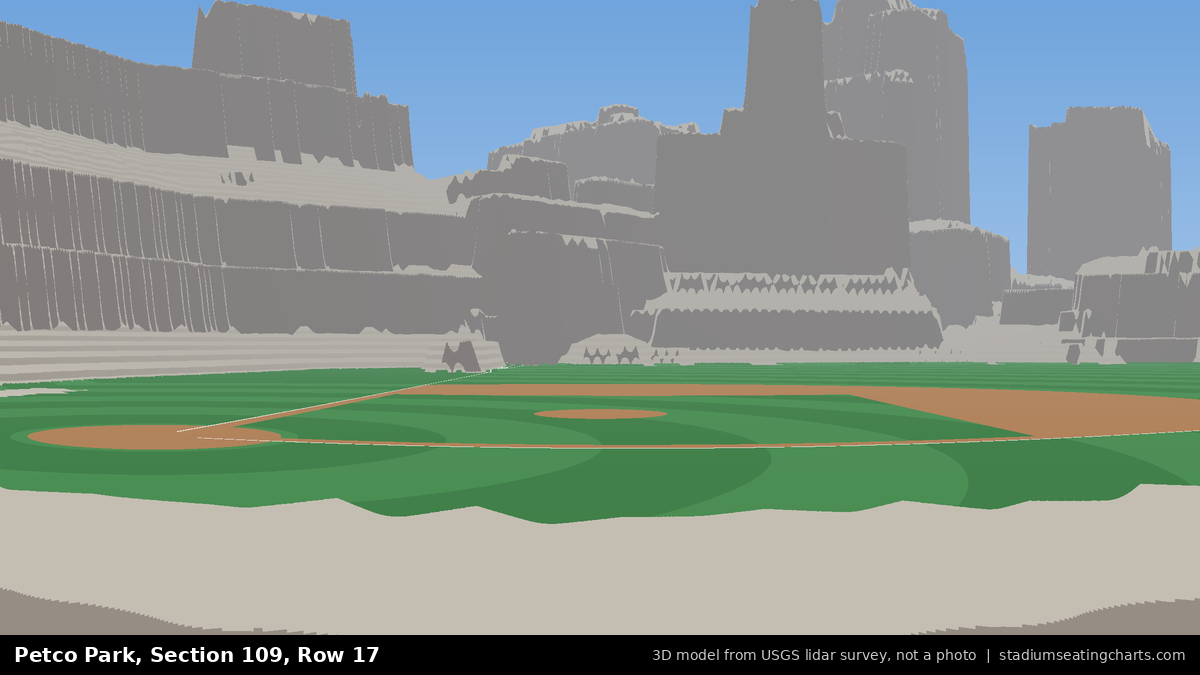 View from Petco Park Section 109, Row 17, looking toward the pitcher's mound