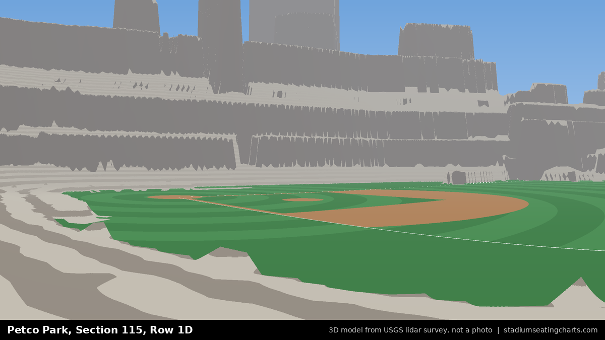 View from Petco Park Section 115, Row 1D, looking toward the pitcher's mound