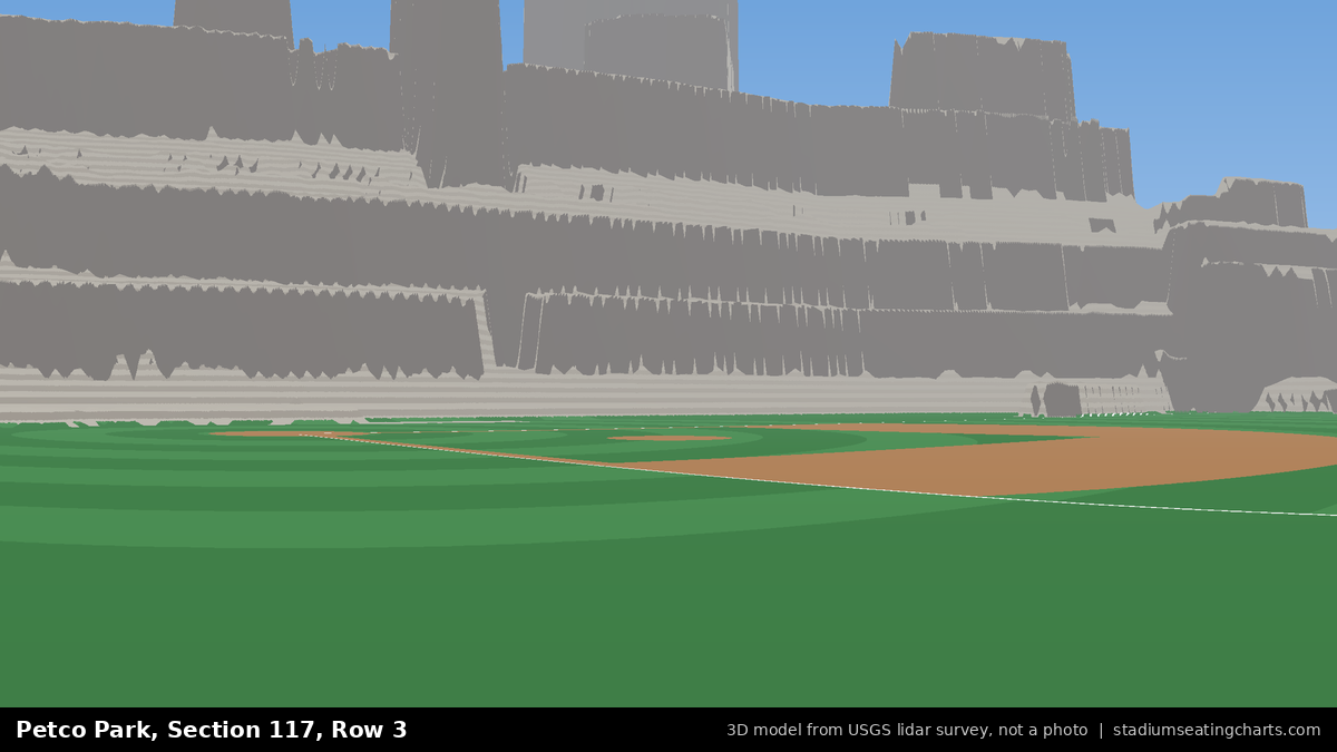 View from Petco Park Section 117, Row 3, looking toward the pitcher's mound