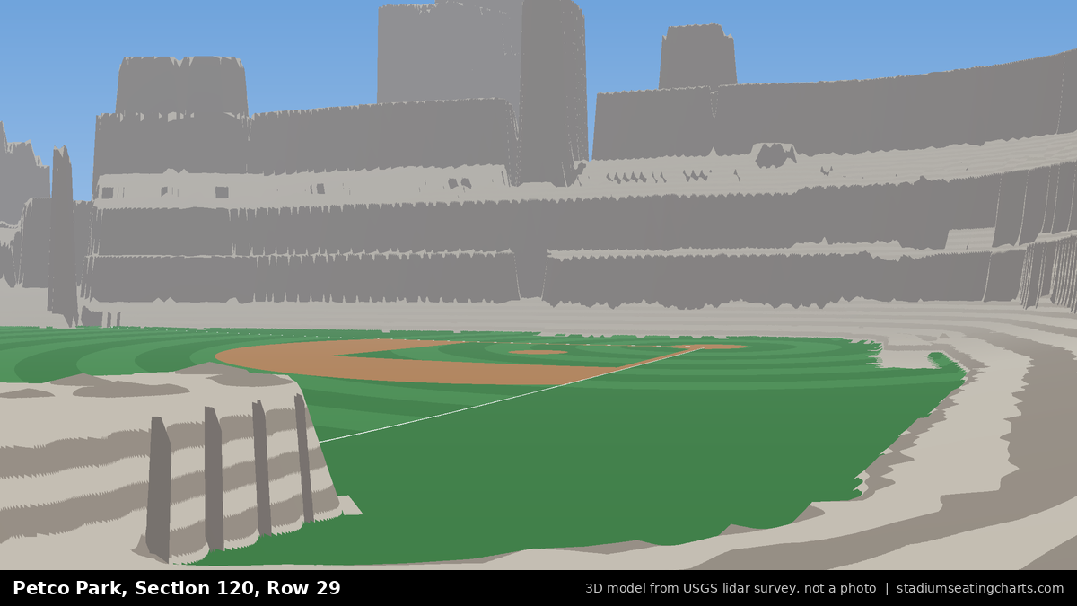 View from Petco Park Section 120, Row 29, looking toward the pitcher's mound