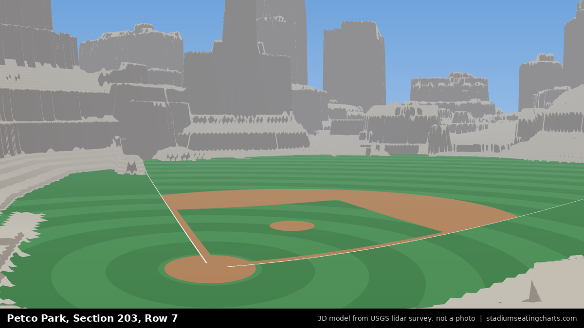 View from Petco Park Section 203, Row 7, looking toward the pitcher's mound