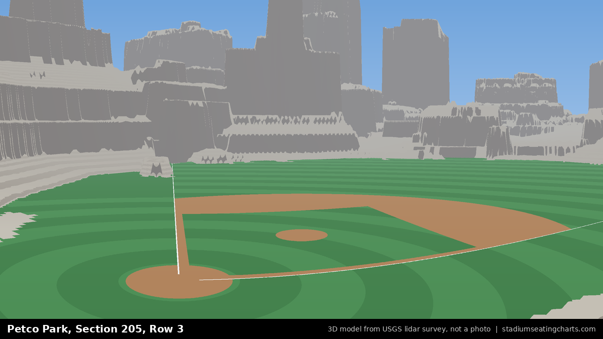 View from Petco Park Section 205, Row 3, looking toward the pitcher's mound
