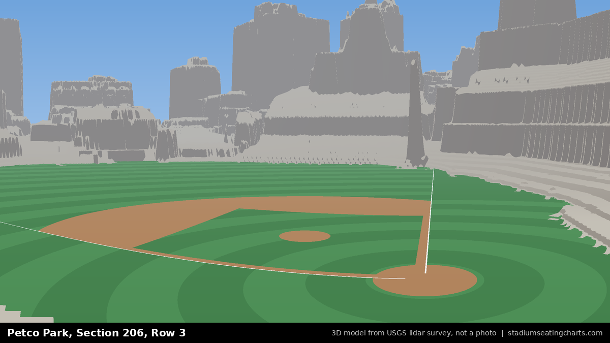 View from Petco Park Section 206, Row 3, looking toward the pitcher's mound