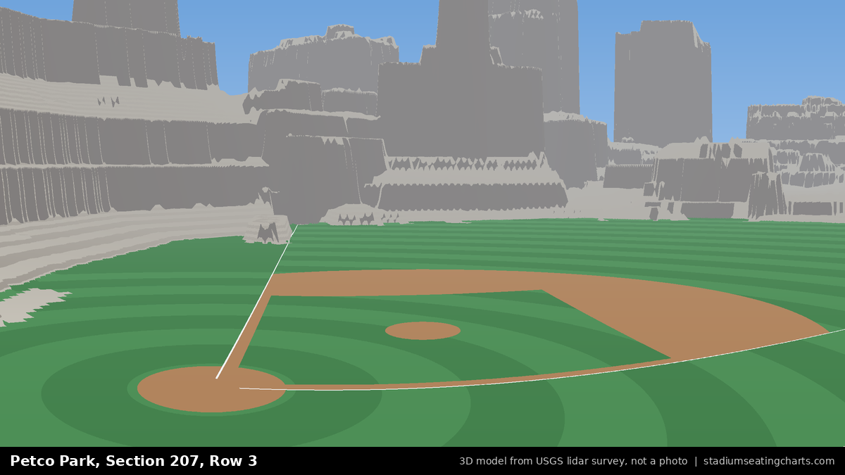 View from Petco Park Section 207, Row 3, looking toward the pitcher's mound