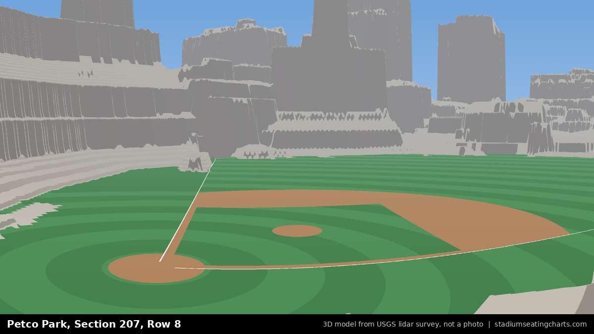 View from Petco Park Section 207, Row 8, looking toward the pitcher's mound