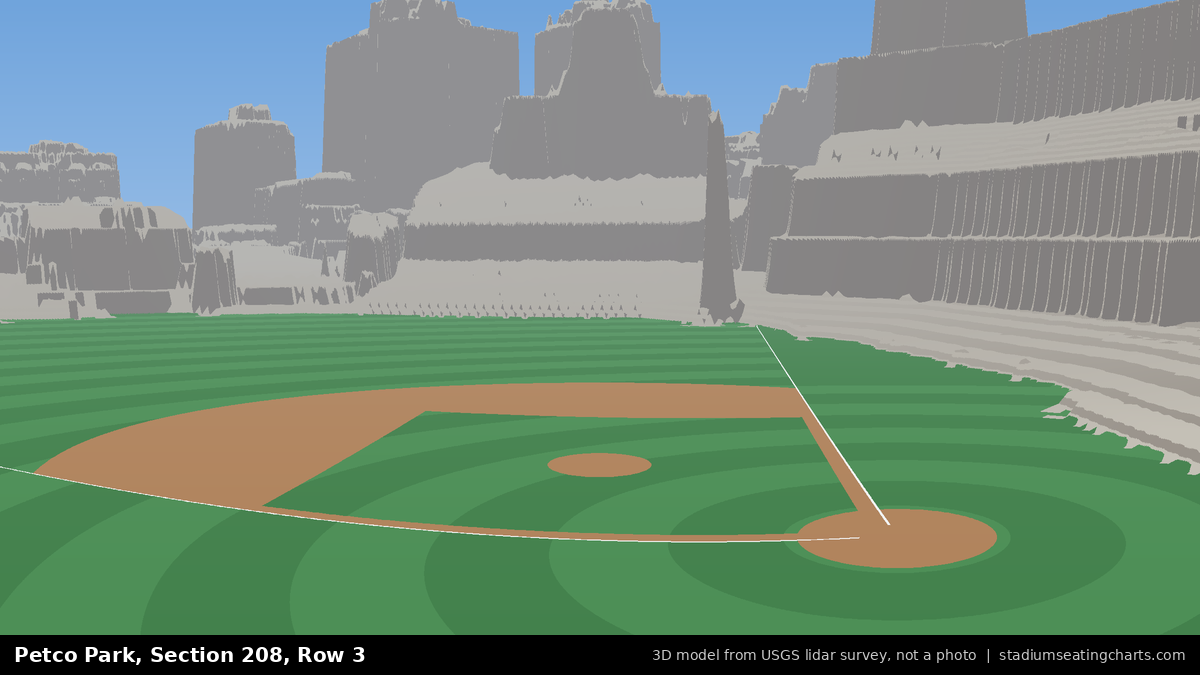 View from Petco Park Section 208, Row 3, looking toward the pitcher's mound