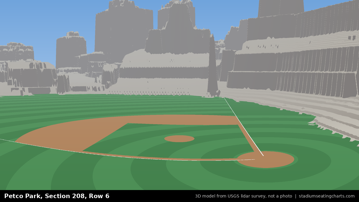 View from Petco Park Section 208, Row 6, looking toward the pitcher's mound