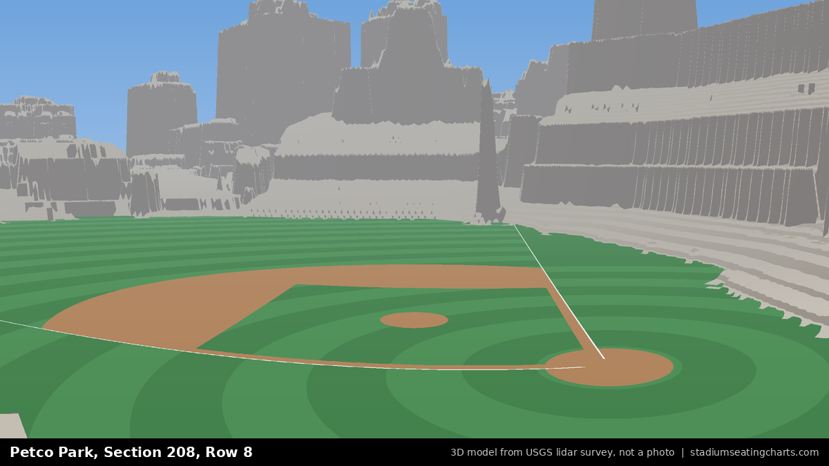View from Petco Park Section 208, Row 8, looking toward the pitcher's mound