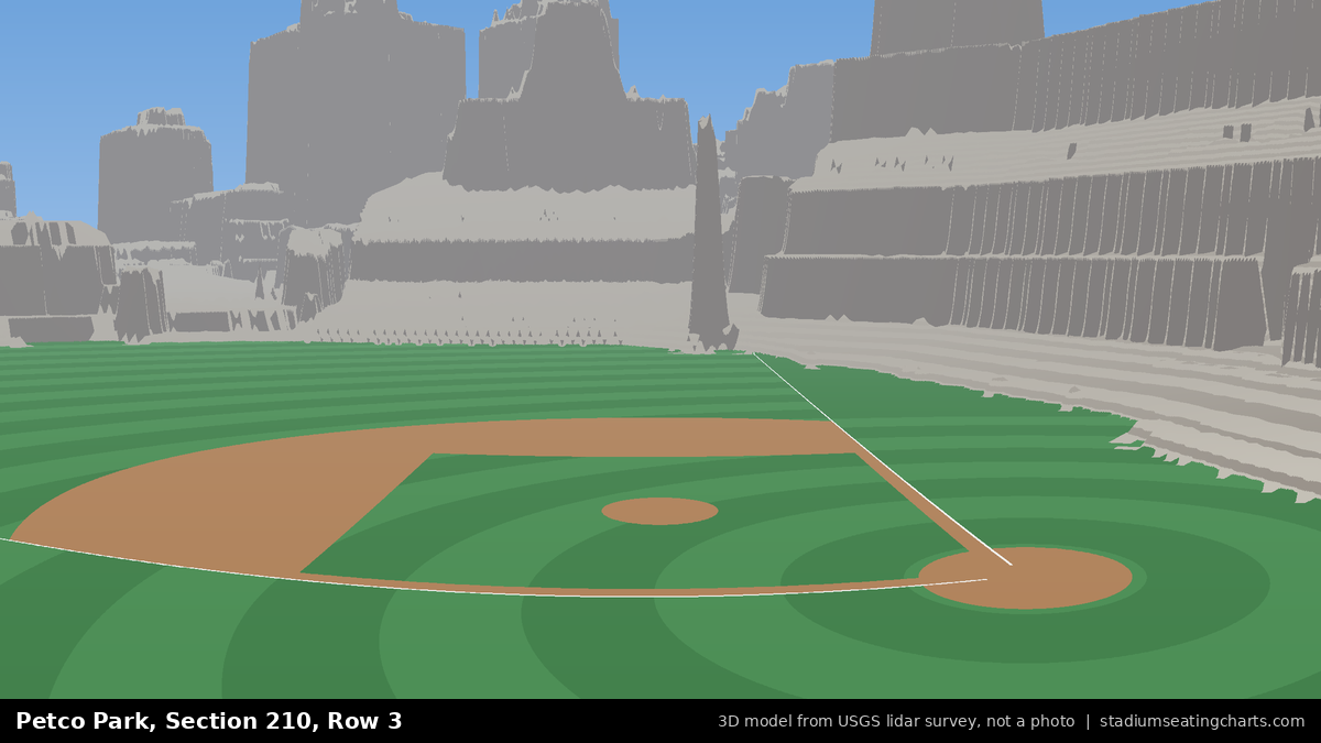 View from Petco Park Section 210, Row 3, looking toward the pitcher's mound