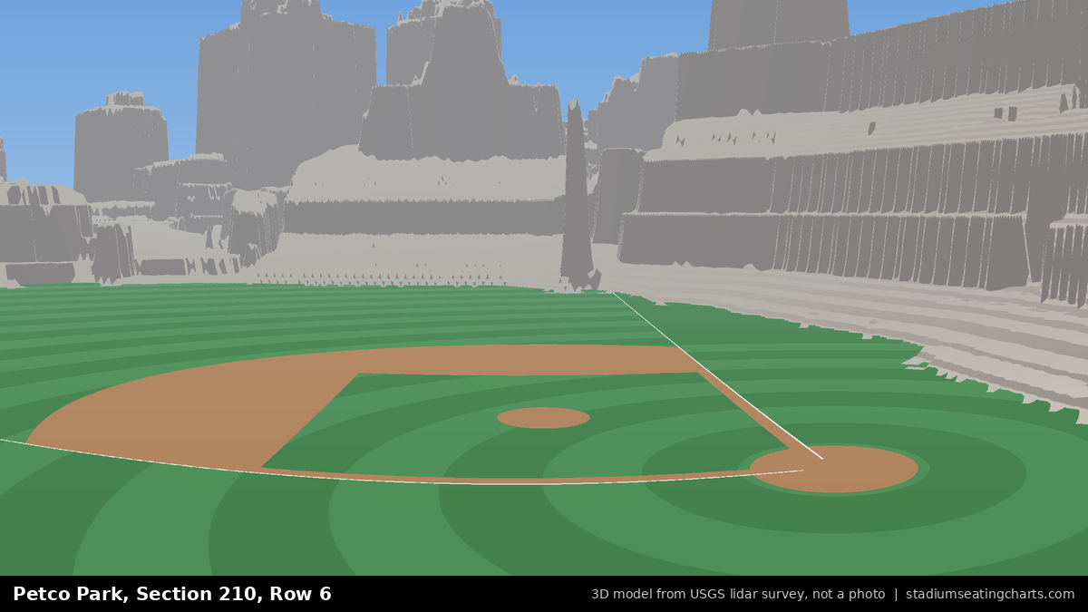 View from Petco Park Section 210, Row 6, looking toward the pitcher's mound