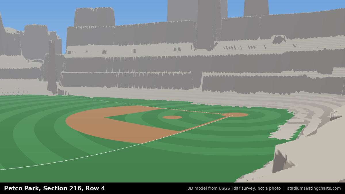 View from Petco Park Section 216, Row 4, looking toward the pitcher's mound